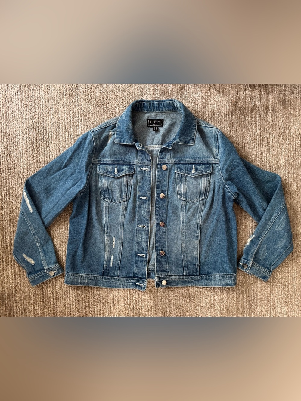 Lipsy Blue Distressed Denim Jean Jacket - Women’s size 10/Large